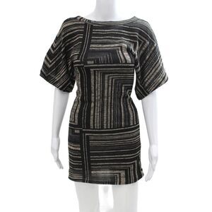 Plenty Womens Short Sleeve Round Neck Stripe Printed Knit Dress Black Size S